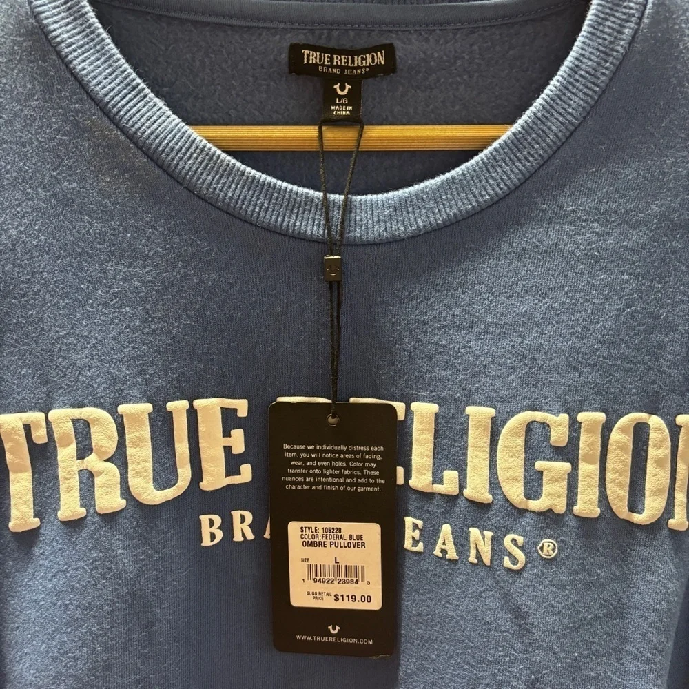 True Religion | Federal Blue Ombre Pullover Sweatshirt | Size L